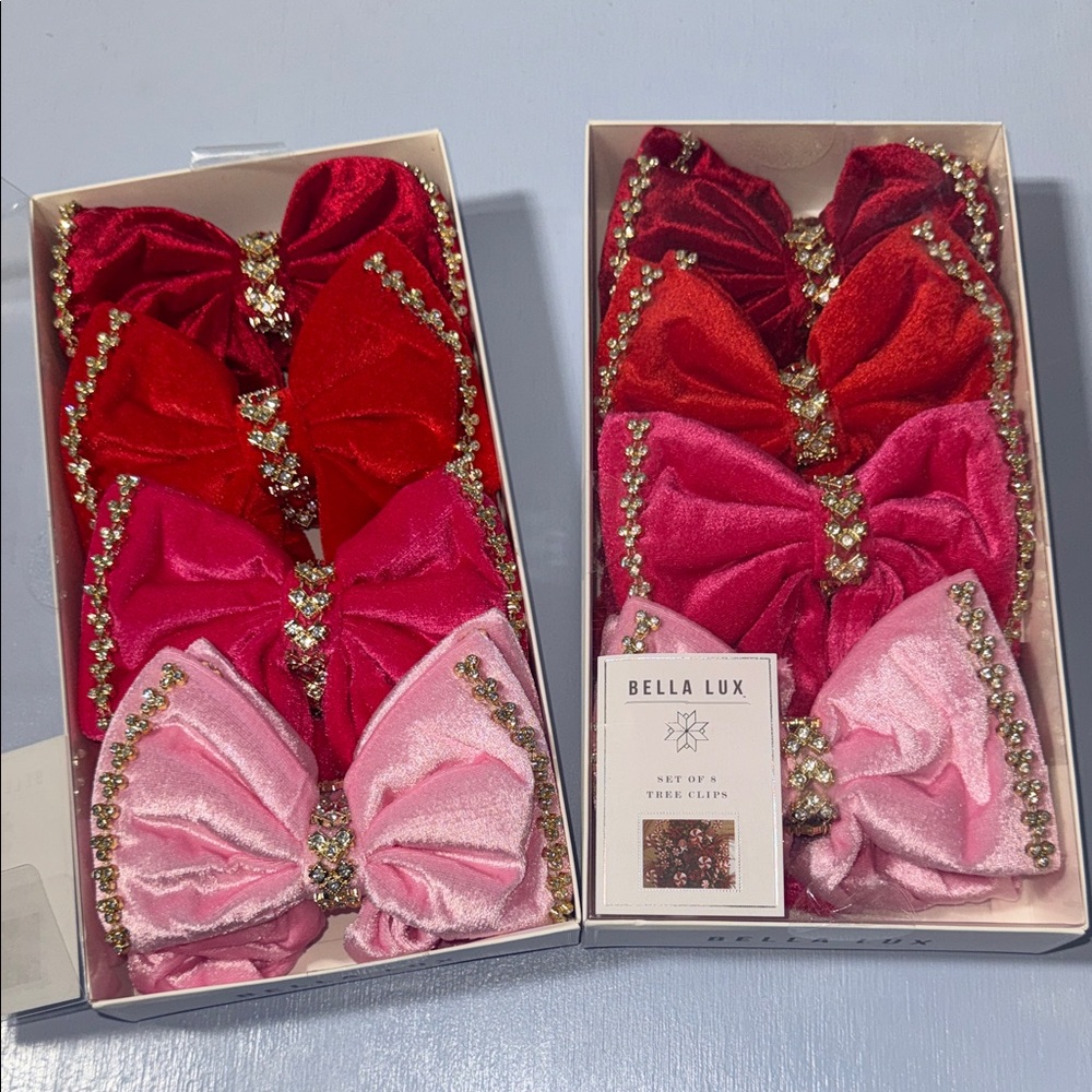 Bella Luxx Pink and Red Velvet Tree Clips with Gold Crystal Trim